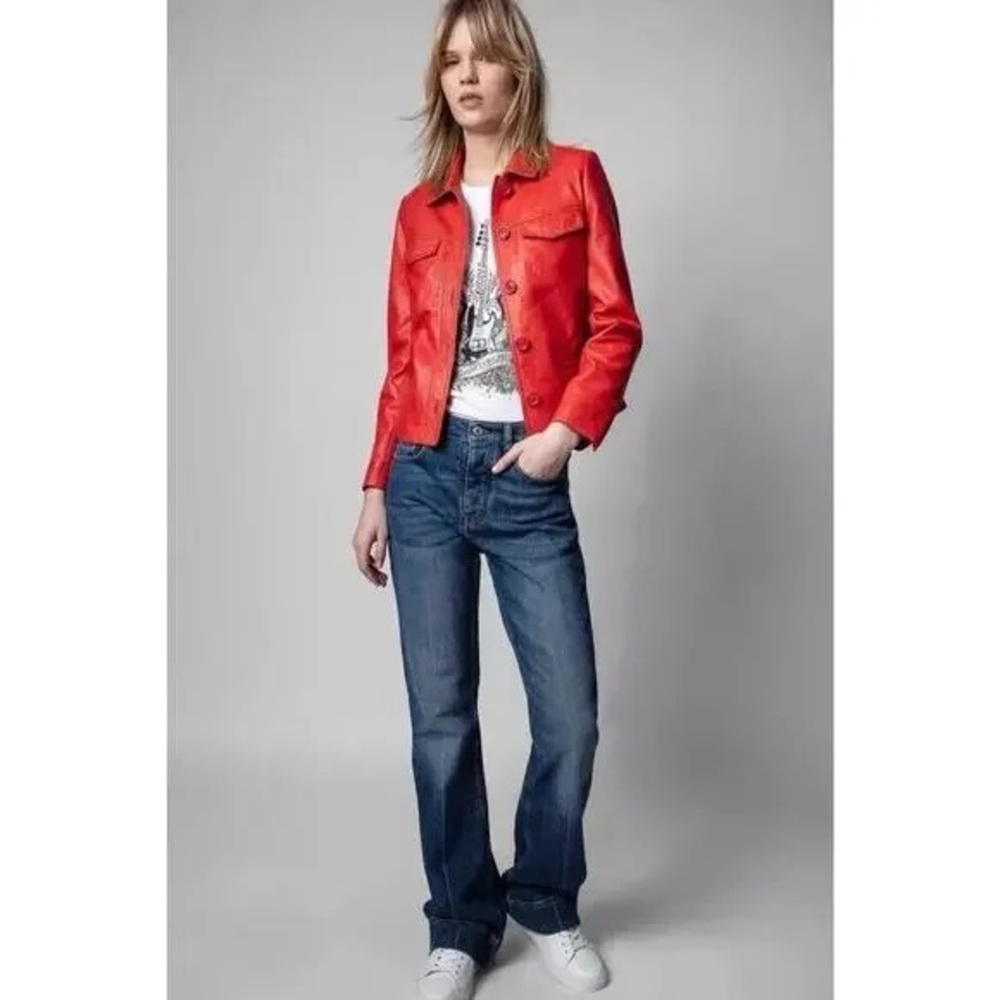 Zadig & Voltaire Liam Cuir Red Leather Jacket - Picture 15 of 15